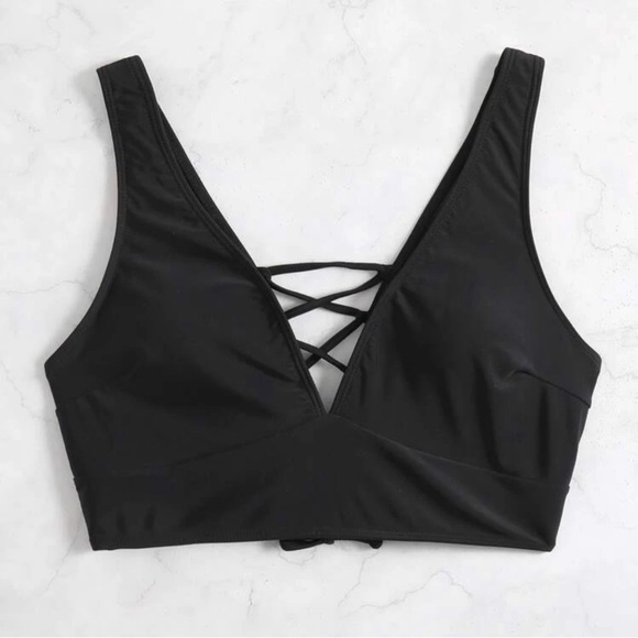 NEW Lace Up Swimsuit Top Black - Picture 4 of 16